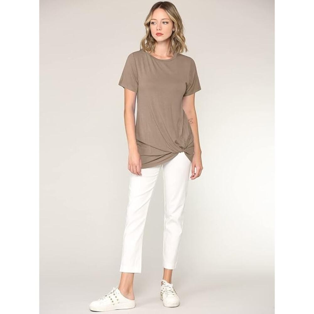 Women's Casual Shirts Twist Knot Tunics Tops Brown XL